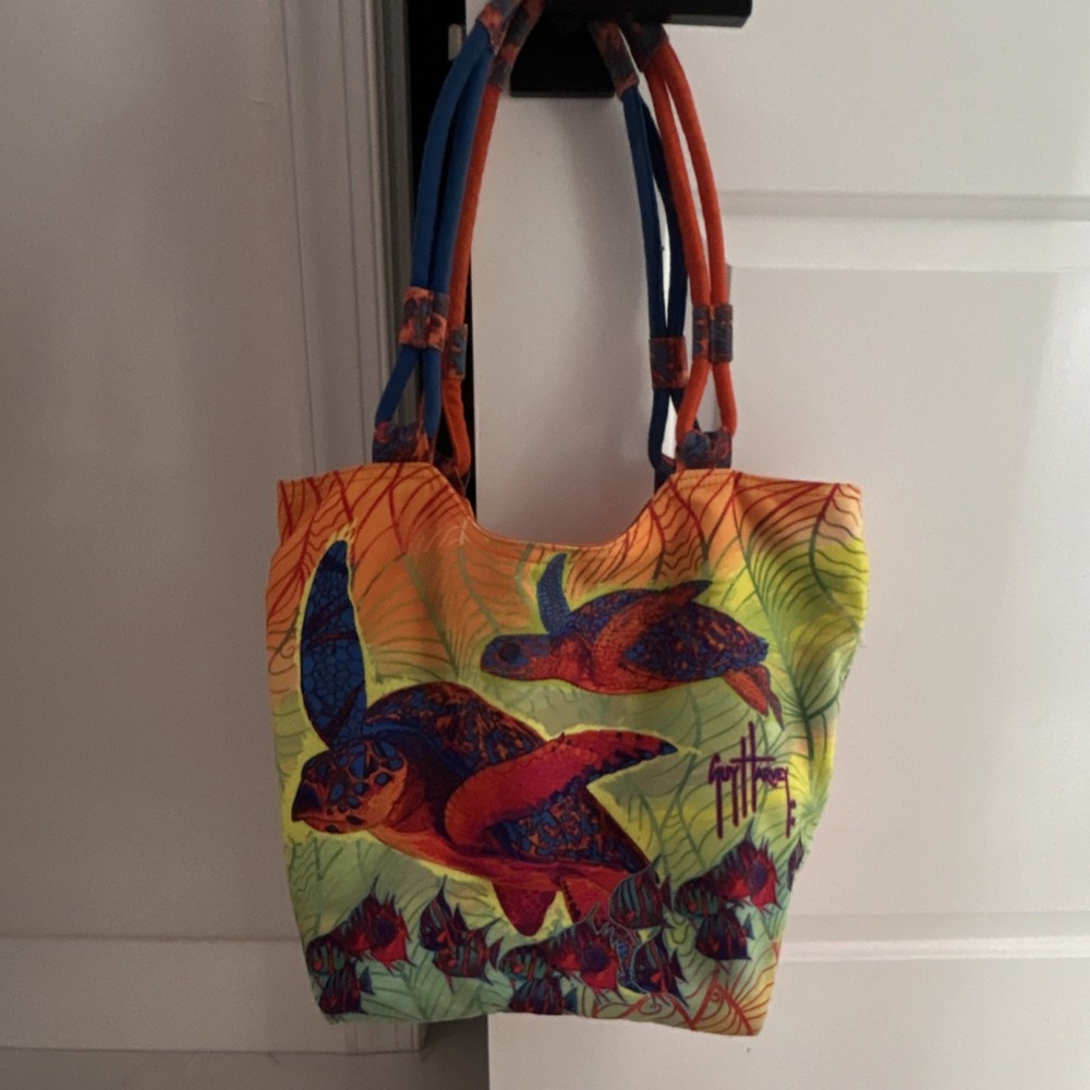 Guy Harvey Women's Tropical Tote Bag Zip Closure Orange Blue Handles